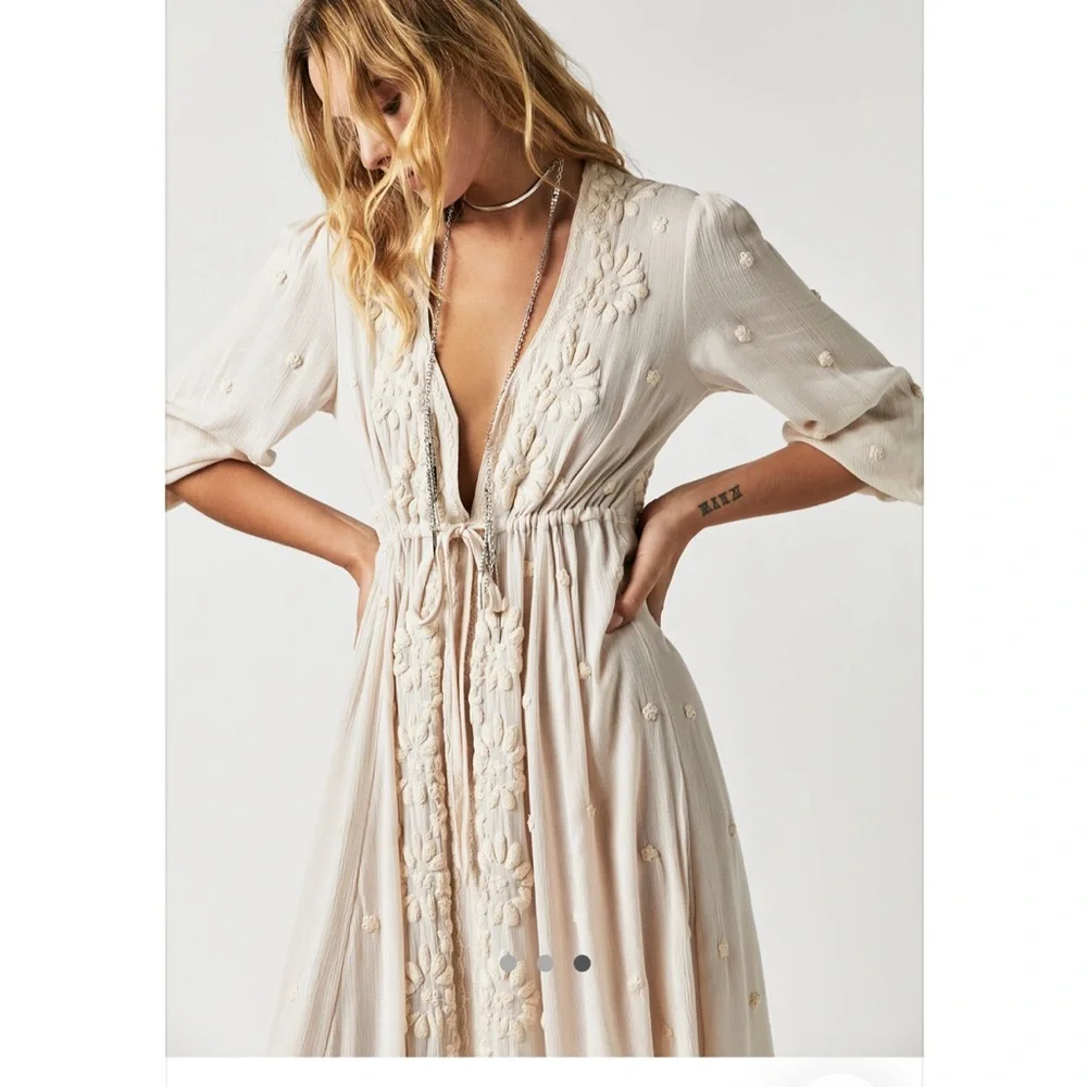 NWOT Free People Embroidered Fable Midi Dress - Picture 5 of 11